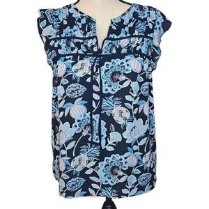 LOFT Floral Blue and Navy Blouse
